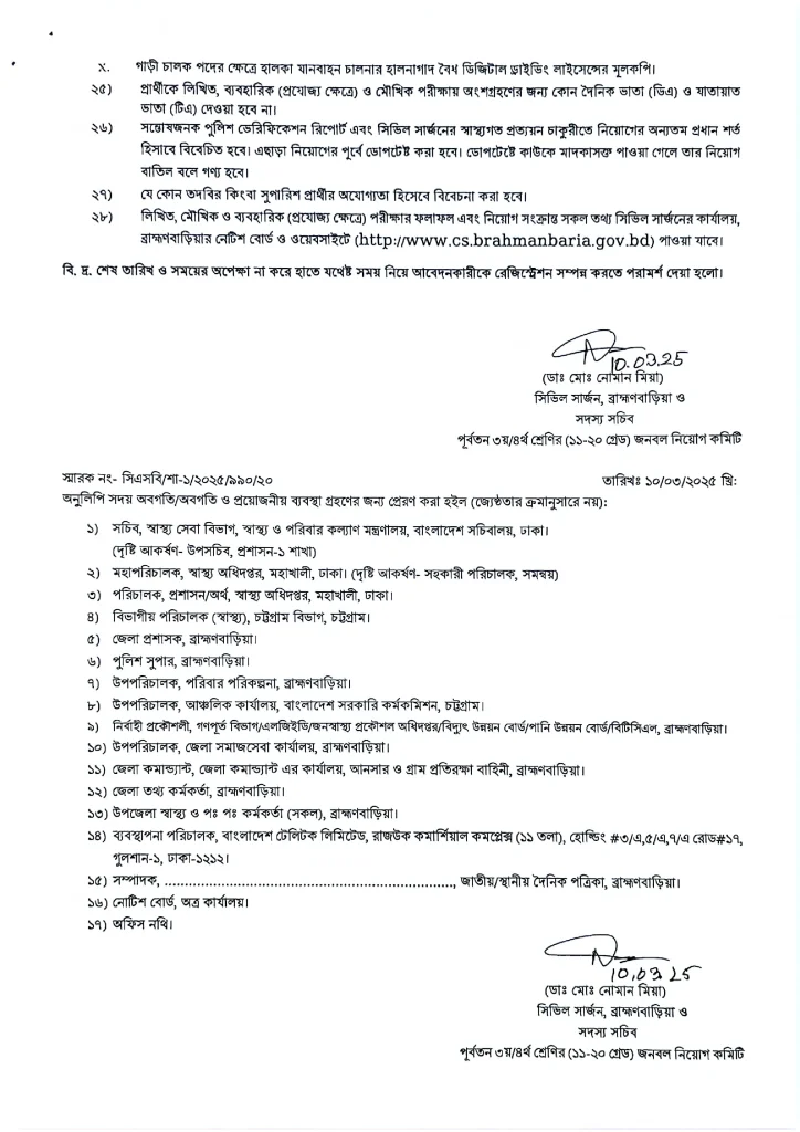 CSBRAHMANBARIA Job Circular