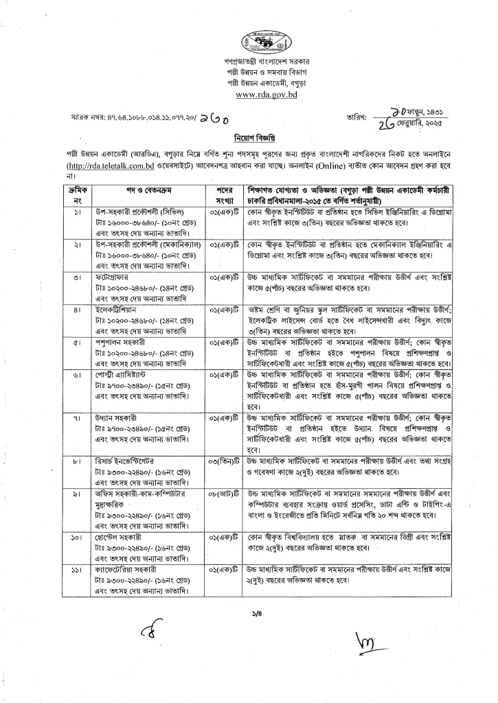 RDA Job Circular