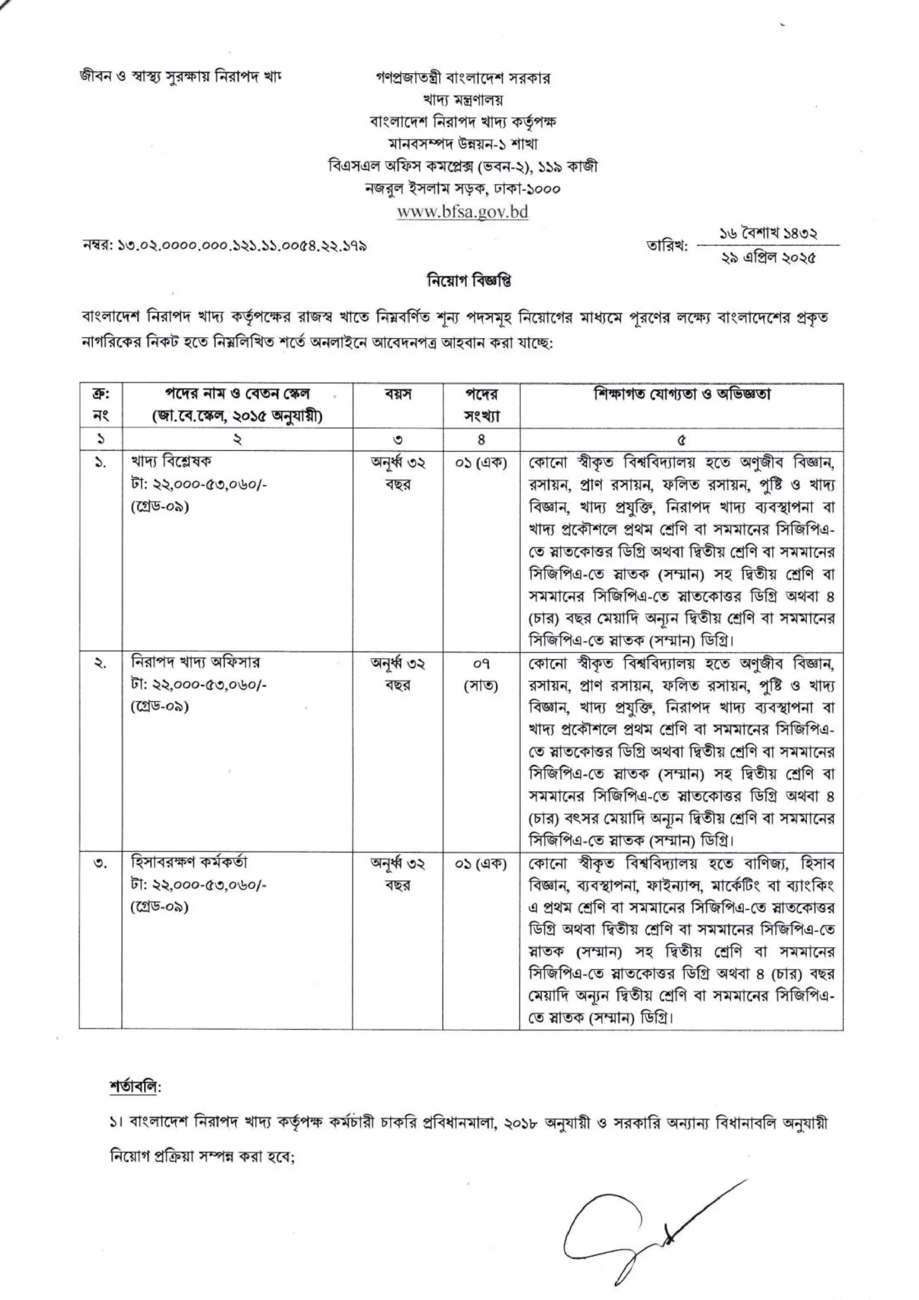 BFSA Job Circular 2025