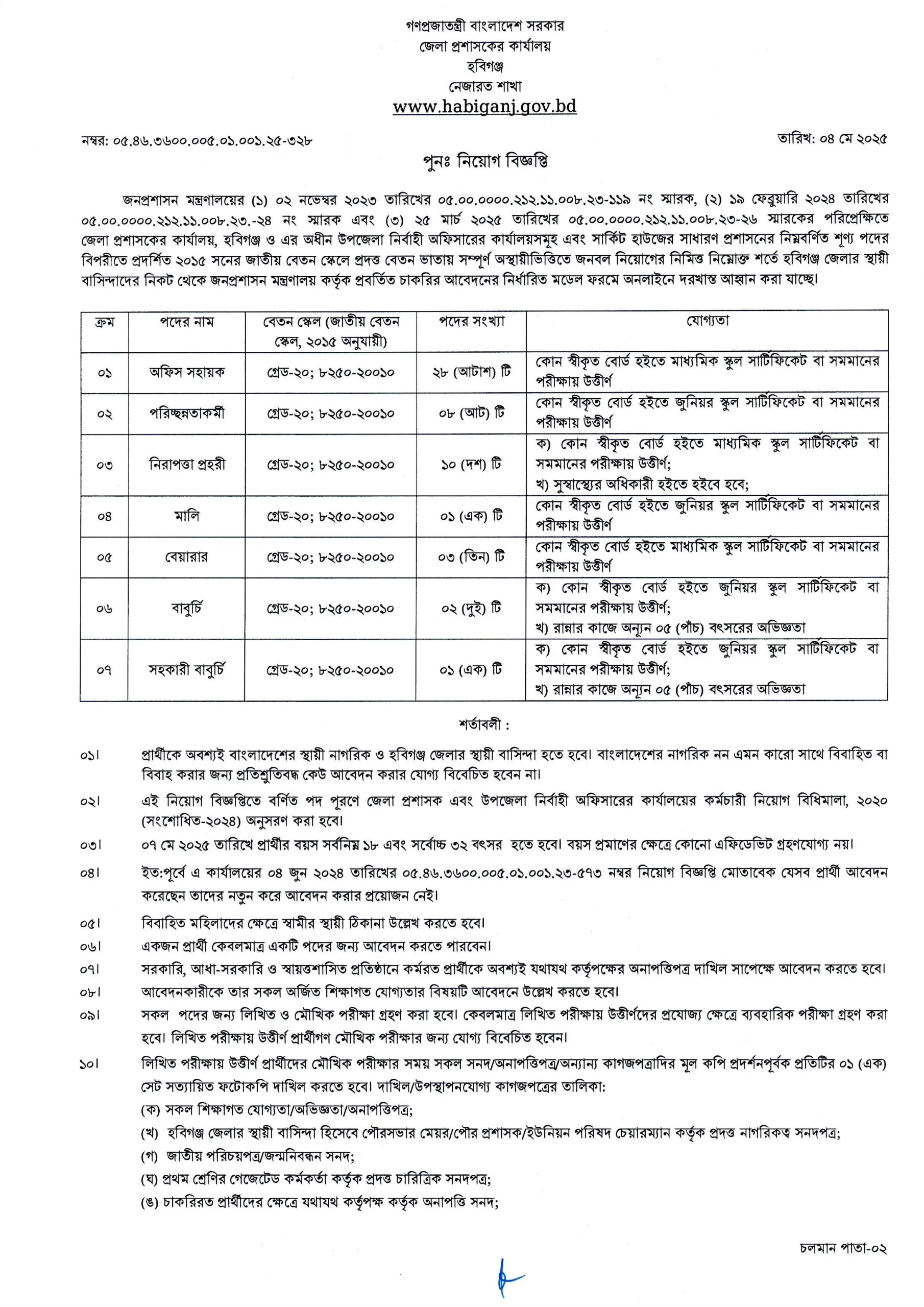 DCHABIGANJ Job Circular 2025